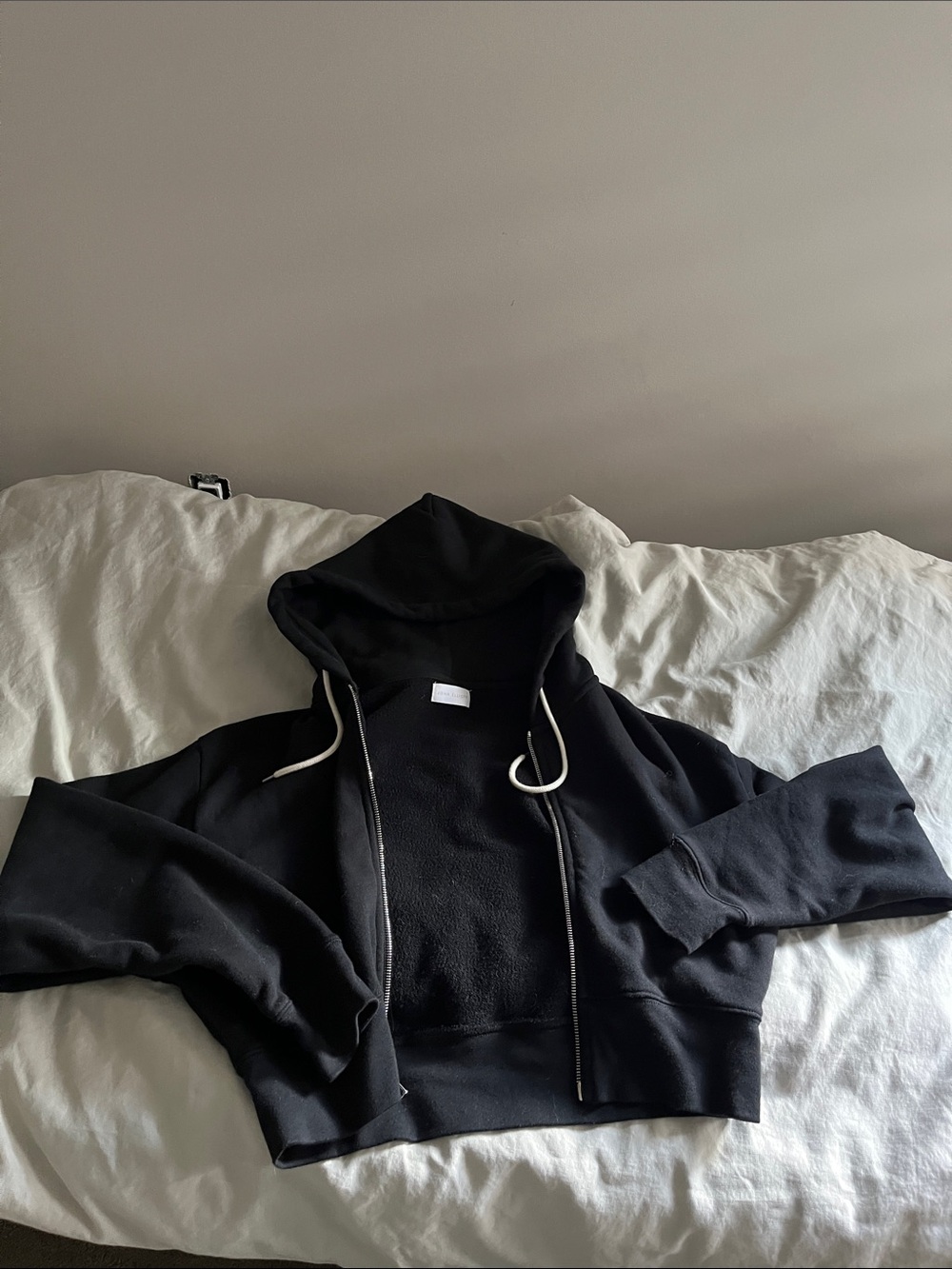 John ELL Black Cropped Zip Hoodie with Drawstring